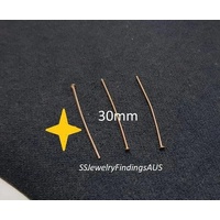 20 Pieces Stainless Steel Head Pins 30mm Rose Gold 21 Gauge 0.7mm Hypoallergenic Tarnish Resistant - jewellery making supplies Australia