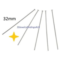 100+ Pieces 35mm Stainless Steel Head Pins 21 Gauge 0.7mm Hypoallergenic Tarnish Resistant - jewellery making supplies Australia