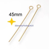 50 Pieces Gold Plated 45mm Stainless Steel Eye Pins 20 Gauge 0.8mm Hypoallergenic Tarnish Resistant - jewellery making supplies Australia