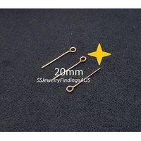 15 Pieces Stainless Steel Rose Gold 20mm Eye Pins 21 Gauge 0.7mm Hypoallergenic Tarnish Resistant - jewellery making supplies Australia