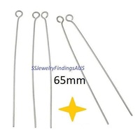 50 Pieces 65mm Stainless Steel Eye Pins 21 Gauge 0.7mm Hypoallergenic Tarnish Resistant - jewellery making supplies Australia