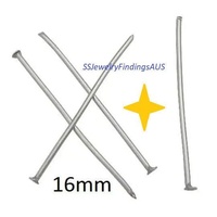 100+ Pieces 16mm Stainless Steel Head Pins 21 Gauge 0.7mm Hypoallergenic Tarnish Resistant - jewellery making supplies Australia