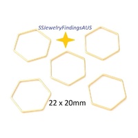 5 Pieces Gold Plated Stainless Steel Hexagon Linking Ring 20x22mm Hypoallergenic Tarnish Resistant - jewellery making supplies Australia