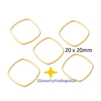 5 Pieces Gold Plated Stainless Steel Curved Rhombus Linking Ring 20x20mm Hypoallergenic Tarnish Resistant