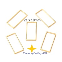 5 Pieces Gold Plated Stainless Steel Rectangle Linking Ring 21x10mm Hypoallergenic Tarnish Resistant - jewellery making supplies Australia