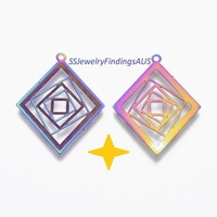 6 Pieces Stainless Steel "Illusion Diamond" Filigree pendant Anodized and Plated Hypoallergenic Tarnish Resistant