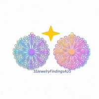 4 Pieces Stainless Steel "Flower" Filigree pendant Anodized and Plated Hypoallergenic Tarnish Resistant