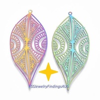 4 Pieces Stainless Steel "Tribal Leaf" Filigree pendant Anodized and Plated Hypoallergenic Tarnish Resistant