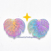 6 Pieces Stainless Steel "Tropical Leaf" Filigree pendant Anodized and Plated Hypoallergenic Tarnish Resistant