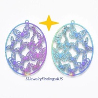 4 Pieces Stainless Steel "Framed Butterflies" Filigree pendant Anodized and Plated Hypoallergenic Tarnish Resistant