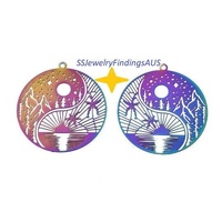 4 Pieces Stainless Steel "Landscape Ying-Yang" Filigree pendant Anodized and Plated Hypoallergenic Tarnish Resistant