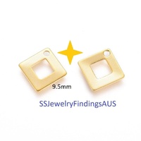 8 Pieces 9.5mm Stainless Steel Gold Tone Rhombus Blank Stamp Charm Tags Hypoallergenic - jewellery making supplies Australia