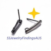 2 Pairs Stainless Steel Black Plated 15mm Flat Stud Earring Posts w/ Earnut Backings & Hole Hypoallergenic Tarnish Resistant