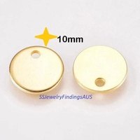 10 Pieces 10mm Stainless Steel Gold Tone Round Blank Stamp Charm Tags Hypoallergenic - jewellery making supplies Australia