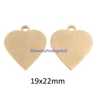 4 Pieces Stainless Steel 19x22mm Blank Stamp Charm tag Heart Gold Tone Hypoallergenic Tarnish Resistant