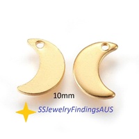 12 Pieces 10mm Stainless Steel Gold Tone Moon Blank Stamp Charm Tags Hypoallergenic - jewellery making supplies Australia