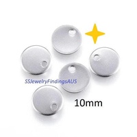 25 Pieces 10mm Stainless Steel Round Blank Stamp Charm Tags Hypoallergenic - jewellery making supplies Australia