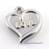 6 Pieces Stainless Steel Love Heart Charm Hypoallergenic Tarnish Resistant - jewellery making supplies Australia
