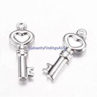 8 Pieces Stainless Steel Love Heart Key Charm Hypoallergenic Tarnish Resistant - jewellery making supplies Australia