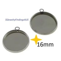 10 pieces Stainless Steel Cabochon 16mm Round Bezel Frame Pendant Settings Hypoallergenic Tarnish Resistant