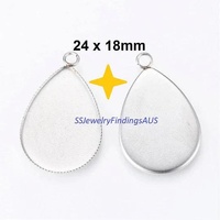 10 Pieces Stainless Steel Tear Drop Cabochon 24 x 18mm Bezel Frame Pendant Setting Tarnish Resistant - jewellery making supplies Australia