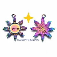 2 Pieces Alloy Flower Pendant with 10mm Cabochon Setting Anodized and Plated Hypoallergenic - jewellery making supplies Australia