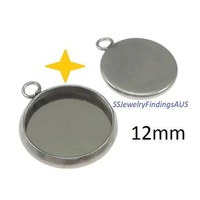 15 Pieces Stainless Steel Cabochon 12mm Round Bezel Frame Pendant Settings Hypoallergenic Tarnish Resistant