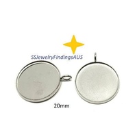 10 pieces Stainless Steel Cabochon 20mm FTB facing Loop Round Bezel Frame Pendant Settings Hypoallergenic Tarnish Resistant