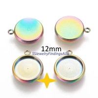 5 Pieces Stainless Steel 12mm Anodized and Plated Cabochon Round Bezel Frame Pendant Settings Hypoallergenic Tarnish Resistant