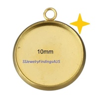 5 Pieces Stainless Steel 10mm Round Bezel Frame Pendant Settings Gold Tone Hypoallergenic Tarnish Resistant