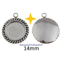 1 piece 14mm Stainless Steel Cabochon Setting Saw edge Blacken Hypoallergenic Tarnish Resistant - jewellery making supplies Australia