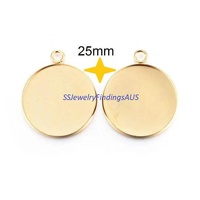 4 pieces Gold Tone Stainless Steel Cabochon Round Bezel Frame Pendant Settings 25mm Hypoallergenic Tarnish Resistant