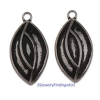 1 Piece Stainless Steel 28mm Blacken Oval Leaf Horse Eye Cabochon Setting Hypoallergenic Tarnish Resistant