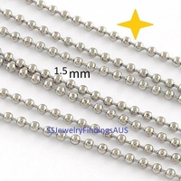 3 meters Stainless Steel Ball chain 1.5mm Hypoallergenic Tarnish Resistant - jewellery making supplies Australia