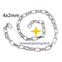 3 Meters Stainless Steel 4x2mm Rectangle Cable Link Chain Hypoallergenic Tarnish Resistant - jewellery making supplies Australia