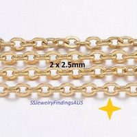 1 Meter 3x2mm Stainless Steel Gold Tone Oval Cable Link Chain Hypoallergenic Tarnish Resistant - jewellery making supplies Australia