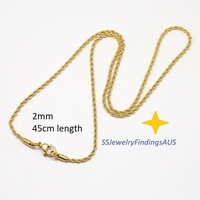 1 Strands Gold Plated Stainless Steel Rope Chain Tone Necklaces Hypoallergenic - jewellery making supplies Australia