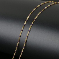 Stainless Steel Oval/Cable Link Chain 55mm Long Gold Tone Fine with Purple Resin linked Bead Hypoallergenic