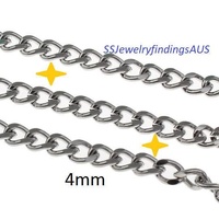 1 meter Stainless Steel 4mm Curb Chain Hypoallergenic Tarnish Resistant - jewellery making supplies Australia