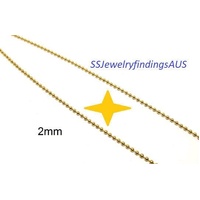 1 Meter Stainless Steel Ball chain 2mm Gold with 2 Gold Connectors 7x3mm Tone Hypoallergenic Tarnish Resistant