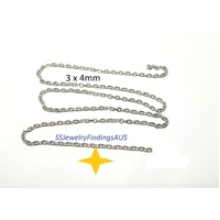 3 meters Stainless Steel 3x4mm Oval Link Chain necklace Hypoallergenic Tarnish Resistant jewellery supplies Australia