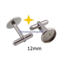 4 Pieces Stainless Steel Cufflink with 12mm Cabochon setting Hypoallergenic Tarnish Resistant - jewellery making supplies Australia