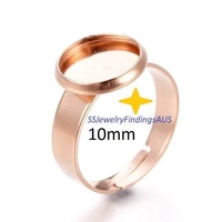 1 Pieces Stainless steel 10mm Rose Gold Plated Adjustable Ring Pad Cabochon Setting Hypoallergenic - jewellery making supplies Australia