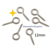 50 Pieces 12mm Stainless Steel Screw Eye Pin Peg Bail Hypoallergenic Tarnish Resistant - jewellery making supplies Australia