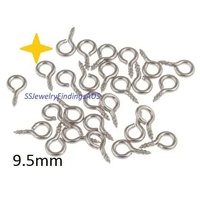 50 Pieces 9.5mm Stainless Steel Screw Eye Pin Peg Bail Hypoallergenic Tarnish Resistant - jewellery making supplies Australia