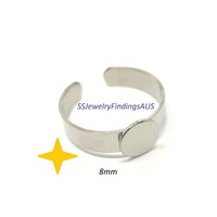 1 Piece Stainless steel 8mm Ring Pad Cabochon Setting Size 8 Adjustable Hypoallergenic - jewellery making supplies Australia