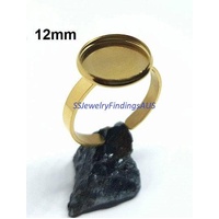 1 Piece Stainless Steel Adjustable Ring Base Blanks with 12mm Pad Cabochon Setting Gold Tone Hypoallergenic Tarnish Resistant