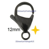 5 Pieces Black Tone Stainless Steel Lobster Clasp 12mm Hypoallergenic Tarnish Resistant - jewellery making supplies Australia