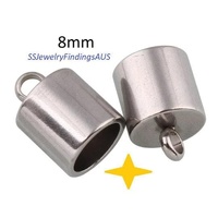 6 Pieces Stainless Steel End Caps 8mm Hypoallergenic Tarnish Resistant - jewellery making supplies Australia