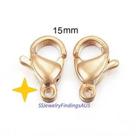5 Pieces Gold Tone Stainless Steel Lobster Clasps 15mm Hypoallergenic Tarnish Resistant - jewellery making supplies Australia